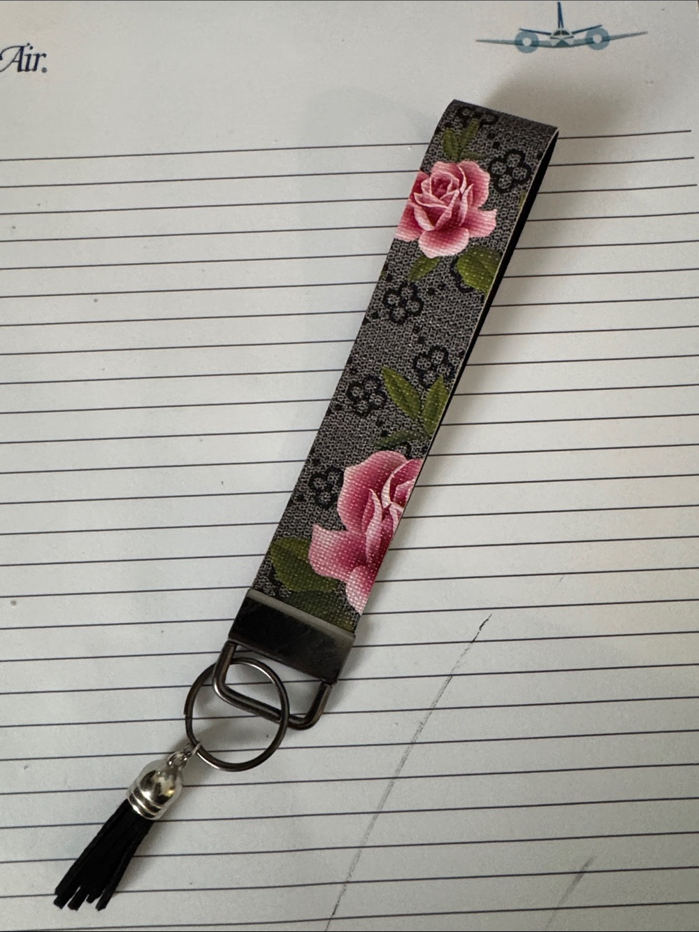 Floral Pink Rose Wristlet Key Fob